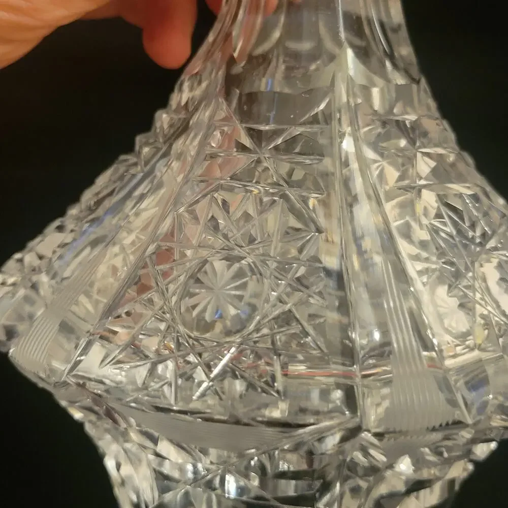 Vintage USSR Soviet-era cut crystal glass decanter Carafe with stopper
